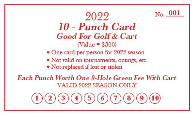 Drugan's Castle Mound Golf and Cart Punch Card for 2022 Season