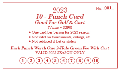 Drugan's Castle Mound Golf and Cart Punch Card for 2023 Season.