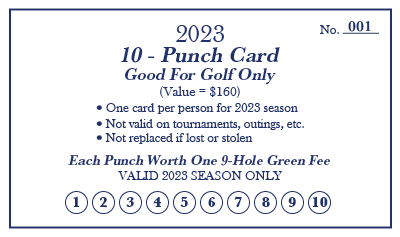 Drugan's Castle Mound Golf Only Punch Card for 2023 Season.