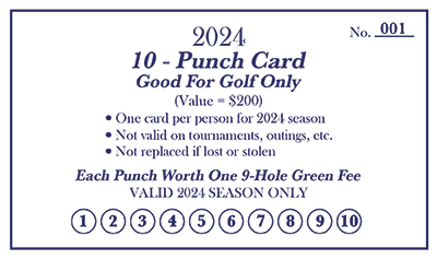 Drugans Castle Mound 2024 10 punch card for golf only.