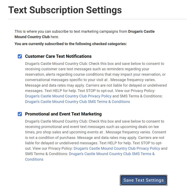 Text Subscription Settings on foreUP